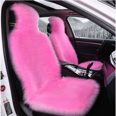 cushion, thickened winter long plush | Wool pad - full-set-for-5-seats-in-the-vehicle-pink