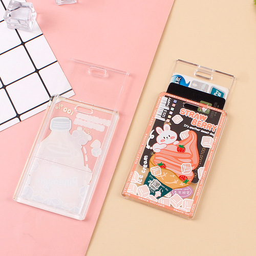 Cartoon transparent acrylic bell card holder key chain ring student meal card door card work ID card protection card holder