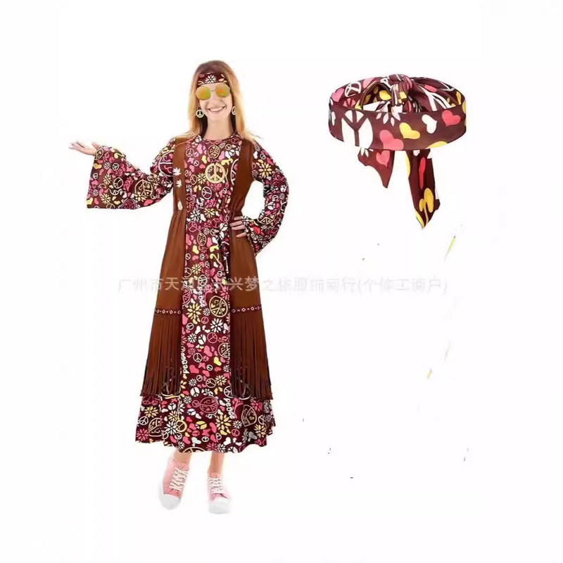 Amazon 70S Hippie Tassel Dress Long Skirt with Headband