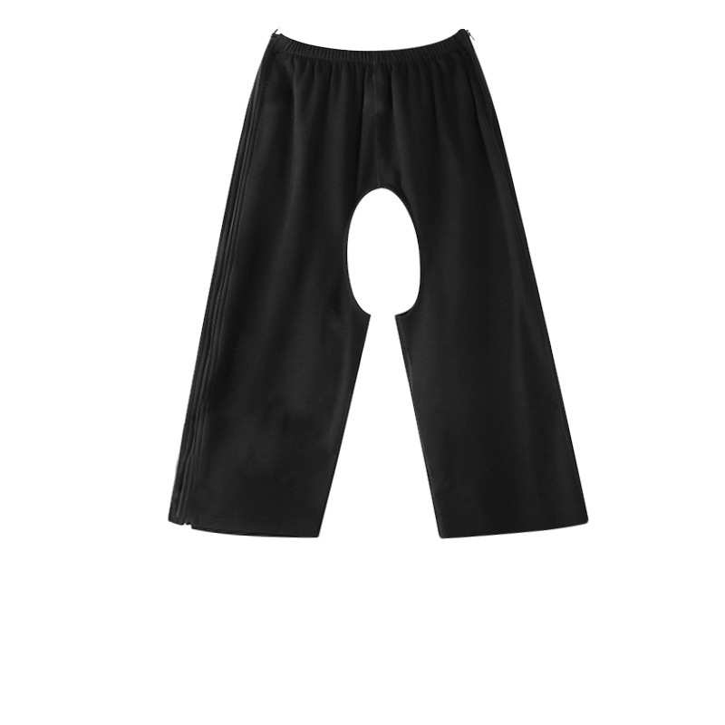 사이드 지퍼가 달린 덮지 않은 크롭 팬츠 코튼 블랙