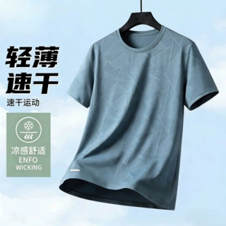 凉感冰丝t恤男士短袖外贸新款夏季薄款速干透气半袖男宽松上衣服
