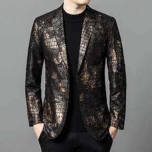 Haining Genuine Leather Men's Sheepskin Thin Slim-Fit Leather Jacket Single Leather New Style Python Pattern Suit Printed Jacket