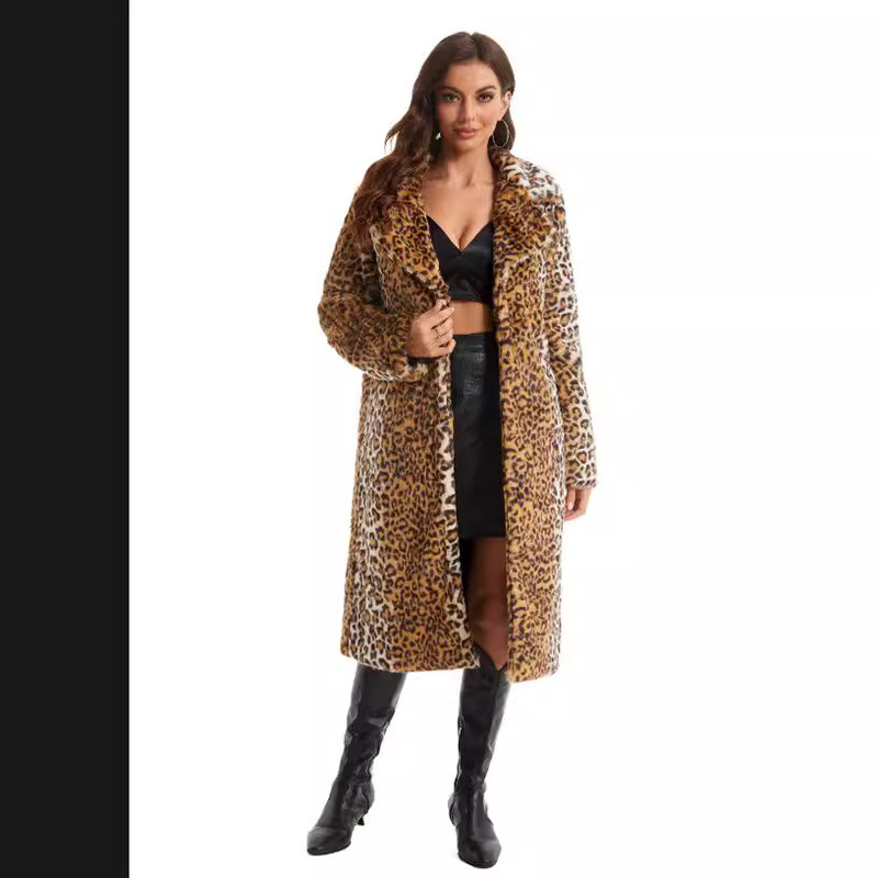 Leopard Print Fur Outwear Women's 2024 Autumn and Winter Thickeneded Warm Rabbit Plush Large Size Long Imitation Fur Outwear