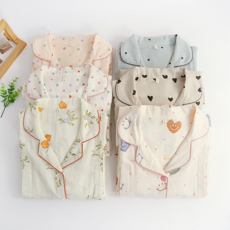 春夏纯棉双层纱布月子服哺乳孕妇睡衣产后喂奶家居服可调节待产