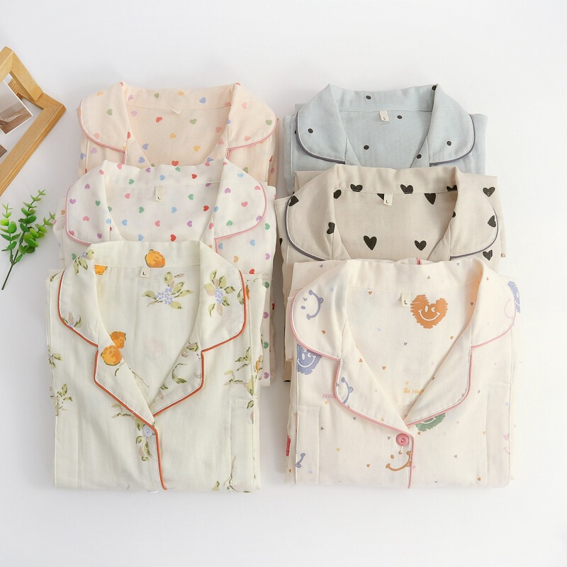 Spring and Summer Pure Cotton Double-Layer Gauze Confinement Clothes, Nursing Maternity Pajamas, Postpartum Breastfeeding Home Clothes, Adjustable for Maternity