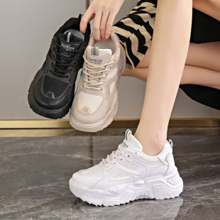 Women's Casual Dad Shoes 2024 Spring Versatile Platform Thick-Soled Running Shoes Ins Trendy Height-Increasing Thick Soles