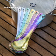 必唯纯钛户外长柄汤勺易洗野营厨房用具防烫钛勺子调羹餐具露营