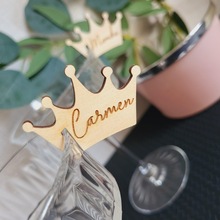 定制跨境个性化木质皇冠酒杯标识玻璃杯装饰婚礼装饰酒杯吊饰挂饰