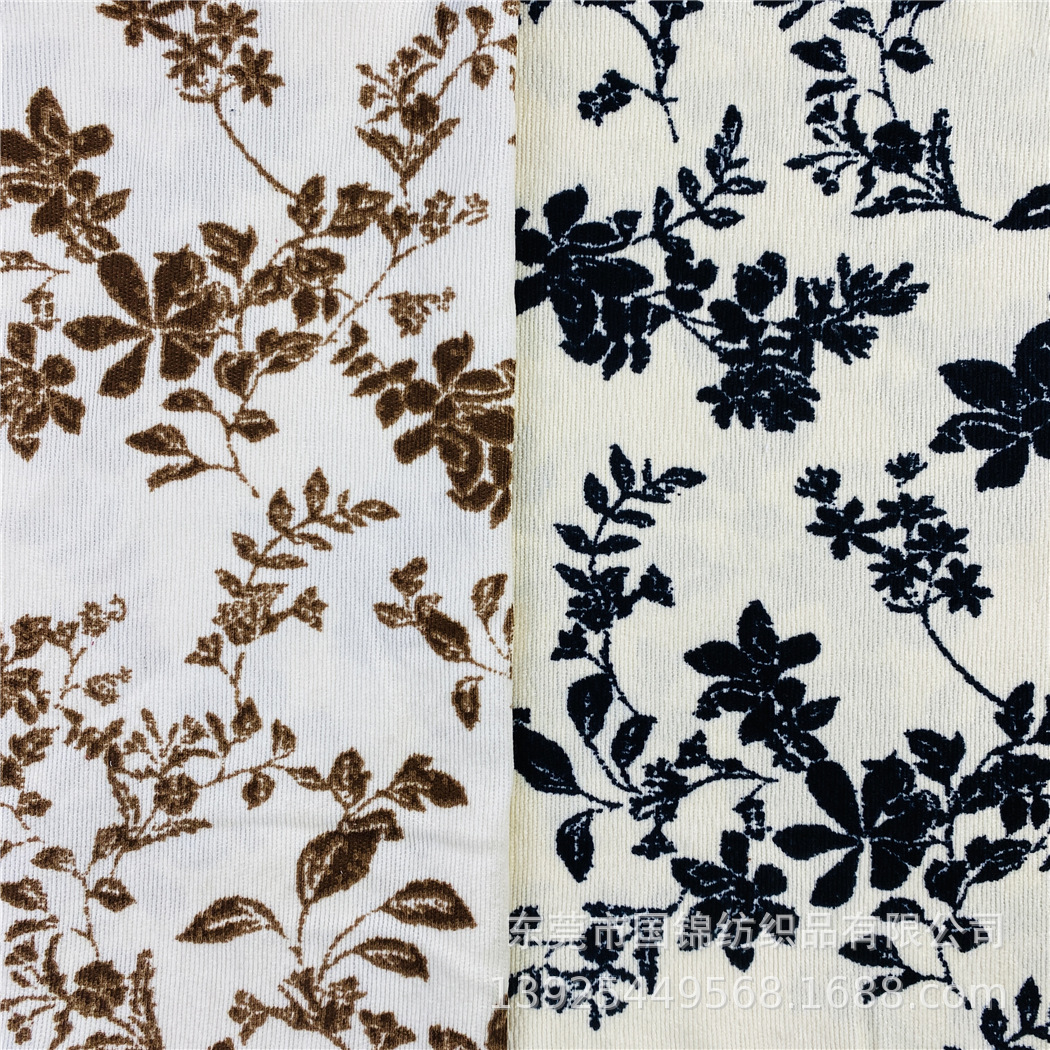 秋季新款条绒印花布  锦涤21坑灯芯绒印花 女装童装服装面料