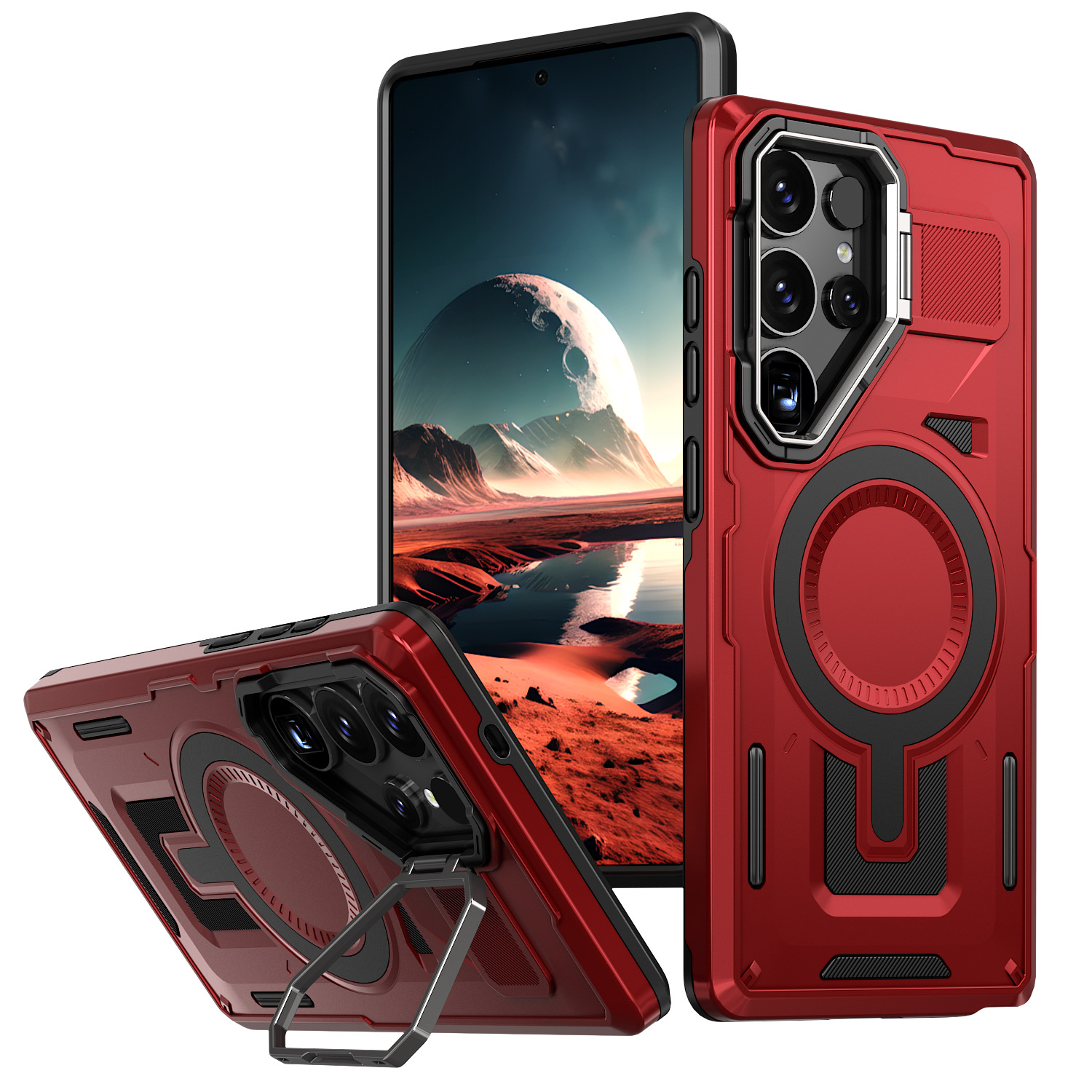Adecuado para Samsung S25Edge extraordinaria funda para teléfono móvil Aegis S24FE soporte de lente de carga magnética funda protectora anti-caída