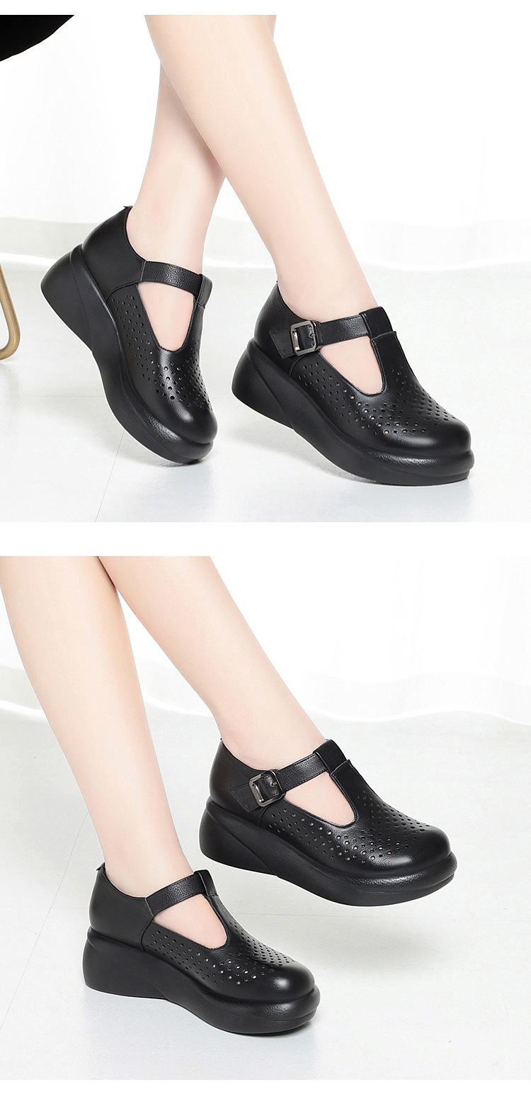 Sandal nữ đế xuồng cao gót hở mũi, quai ngang khóa kim loại, da thật mềm — Be【Lỗ】 chi tiết 8