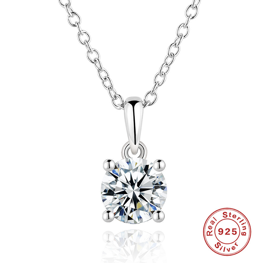 GRA, Plating, Inlay Design 925 Sterling Silver Moissanite GRA Plating Inlay Geometric Pendant Necklace