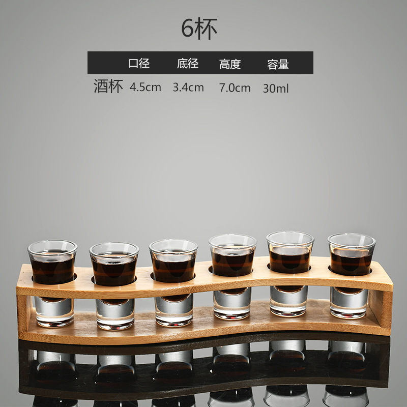 Taza de vino conjunto de taza de bala, taza de vino, taza de vino, taza de vino pequeña, taza de bambú, rack de madera, dispensador de vino, jarro de vino de vidrio