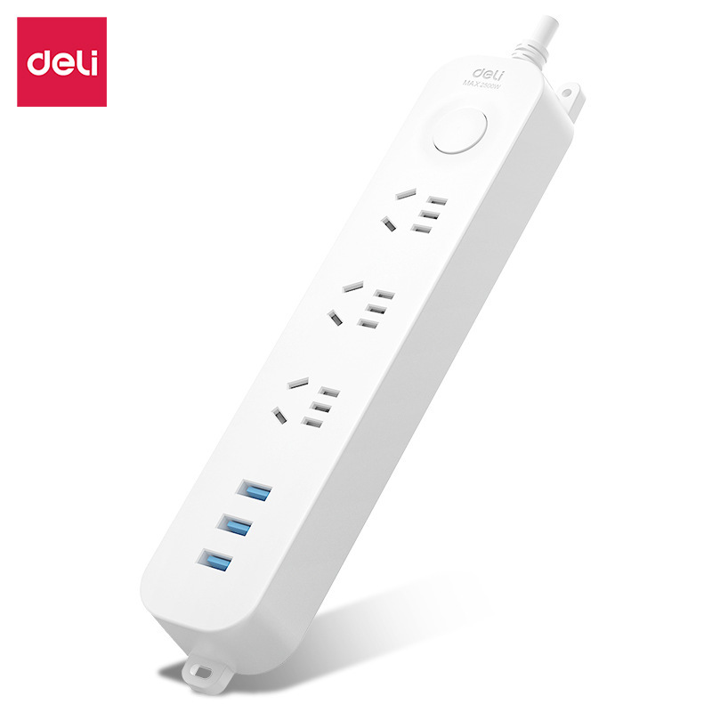 得力lx3030新国标3.1A USB插座插排插线板3USB接口+3孔总控1.8米