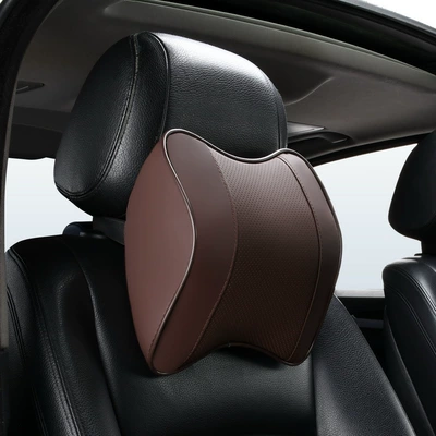 Pillow, Car Memory Foam Neck: Headrest - leather-headrest-gentleman-brown