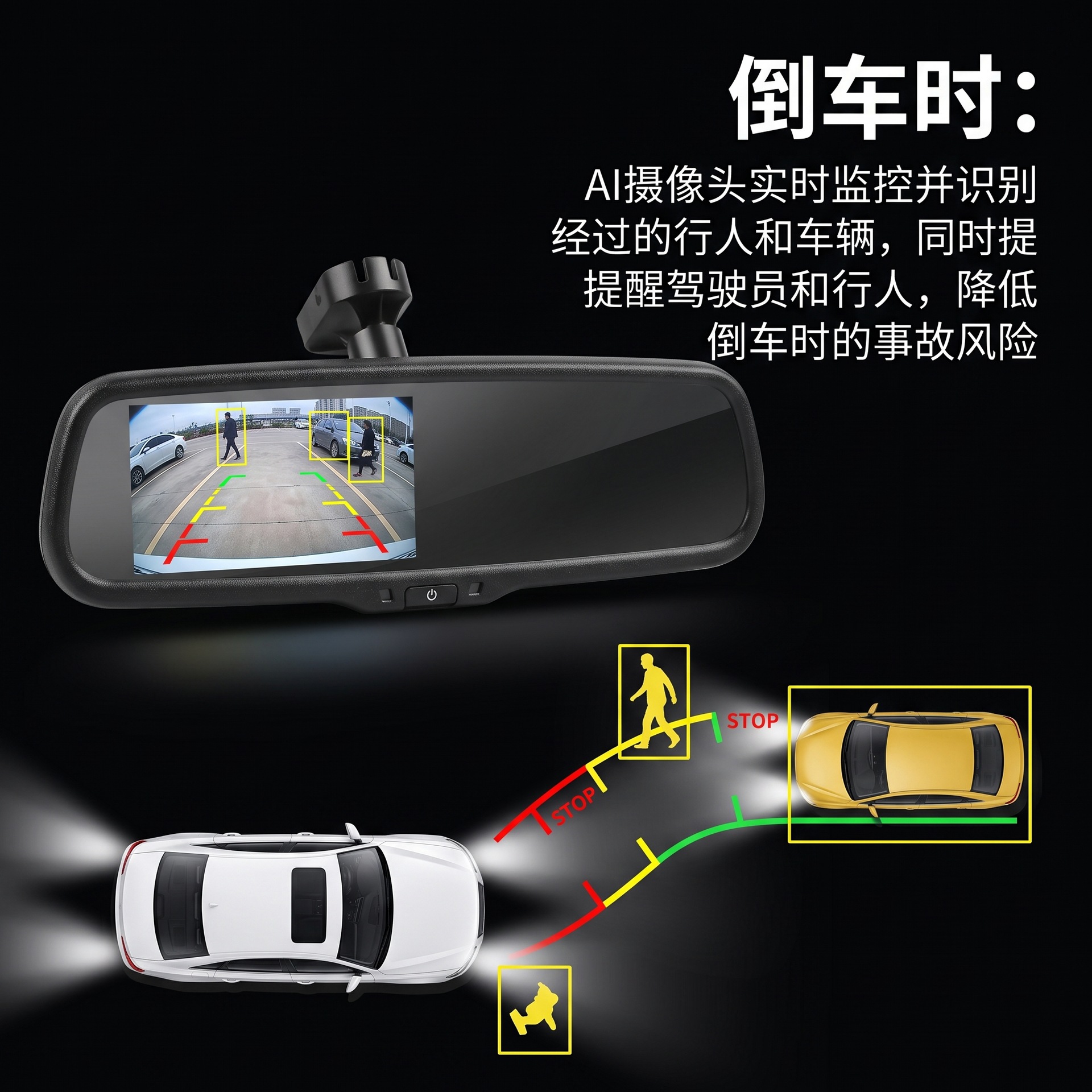 Specialized Rearview Mirror Type with Priority Reversing Image Screen, Automatic Brightness Adjustment, Reversing Image Display
