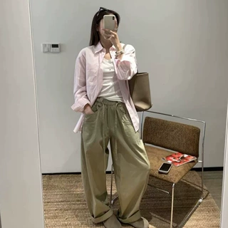韩系松紧腰口袋抽绳休闲裤 工装裤女 26AA0807