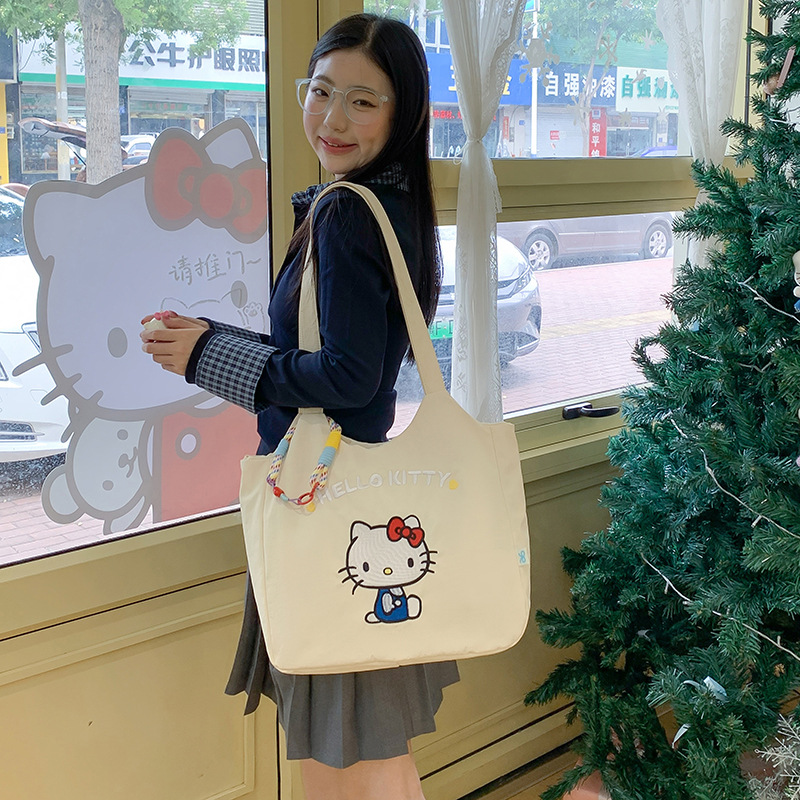Korean-style, relaxed-fit tote bag, nylon embroidered women's bag, versatile, large capacity, suitable for commuting, with a sophisticated and unique design, a small shoulder bag