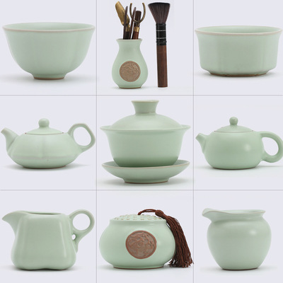 联纵陶瓷汝窑茶道配件茶壶茶海公道杯茶海六君子功夫茶零散配|ru