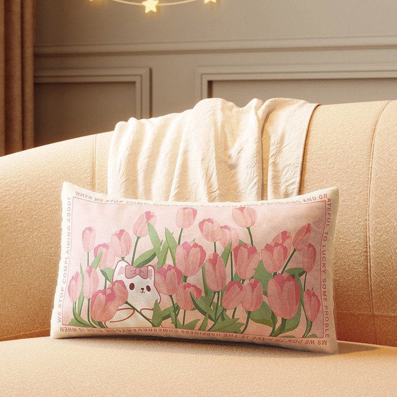 튤립 속의 야옹 비단 베개