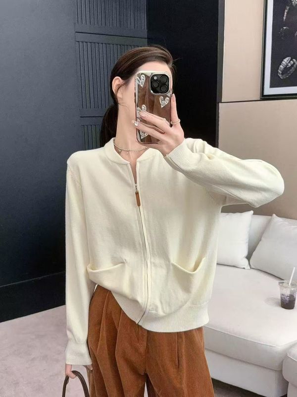 复古慵懒风软糯毛衣外套女秋季2025新款口袋拉链极简显瘦针织上衣|undefined