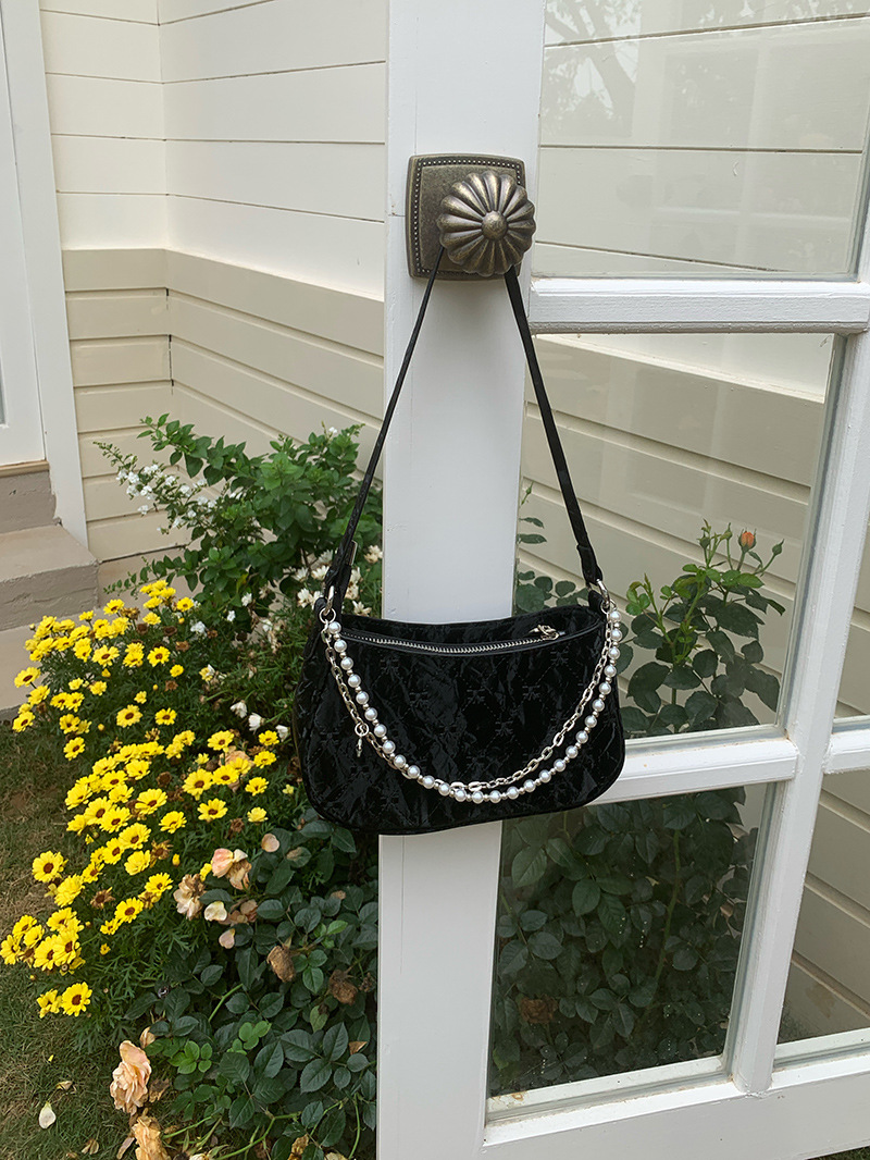 181g Weight Pearls, Sewing Thread, Chain Fashion Element Zipper Closure Type Single Shoulder Strap Strap Type Shoulder Bag Bags Type Casual, Daily, Shopping Occasion Pu Leather Material Solid Color, Bow Knot Pattern All Seasons Season Women's Gender Cute Style Square Shape Women's Pu Leather Solid Color Bow Knot Cute Pearls Sewing Thread Chain Square Zipper Shoulder Bag 9