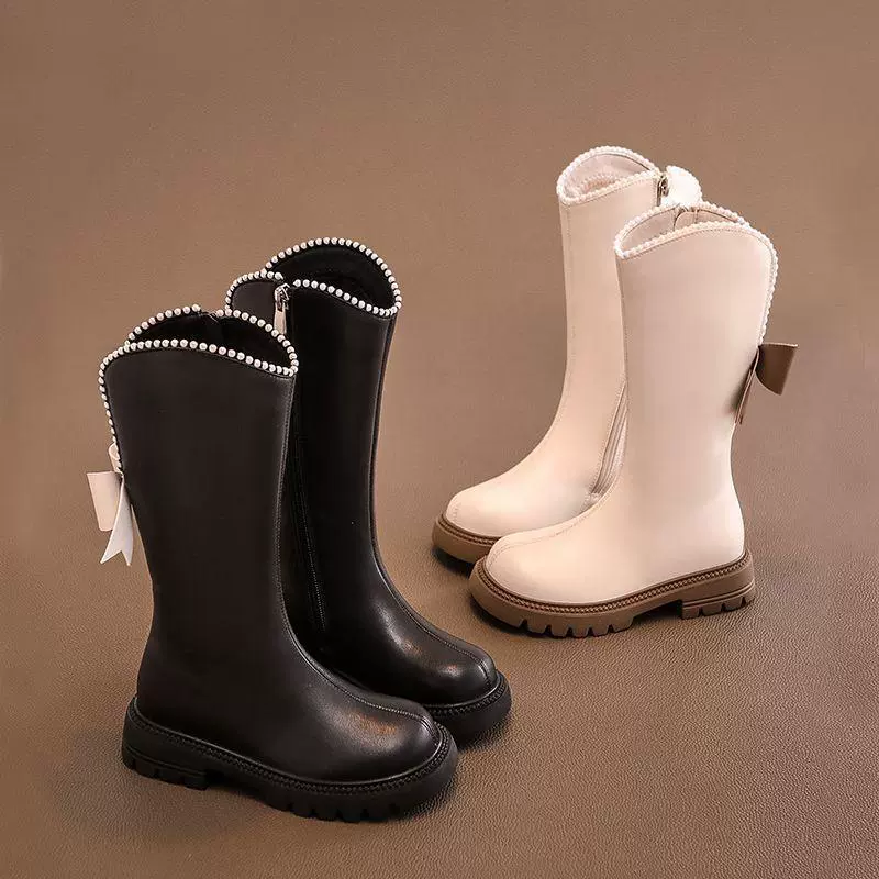 Обувь для девочек детские сапоги 2024 осень-зима новые длинные кожаные сапоги принцесса иностранная девочка плюс бархат