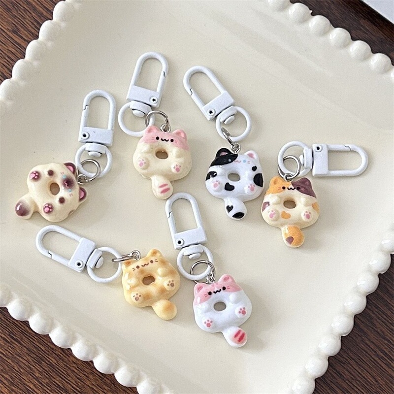Cute Cat Donut Keychain Fun Cartoon Food Toy Bag Pendant Couple Best Friend Gift Jewelry Pendant