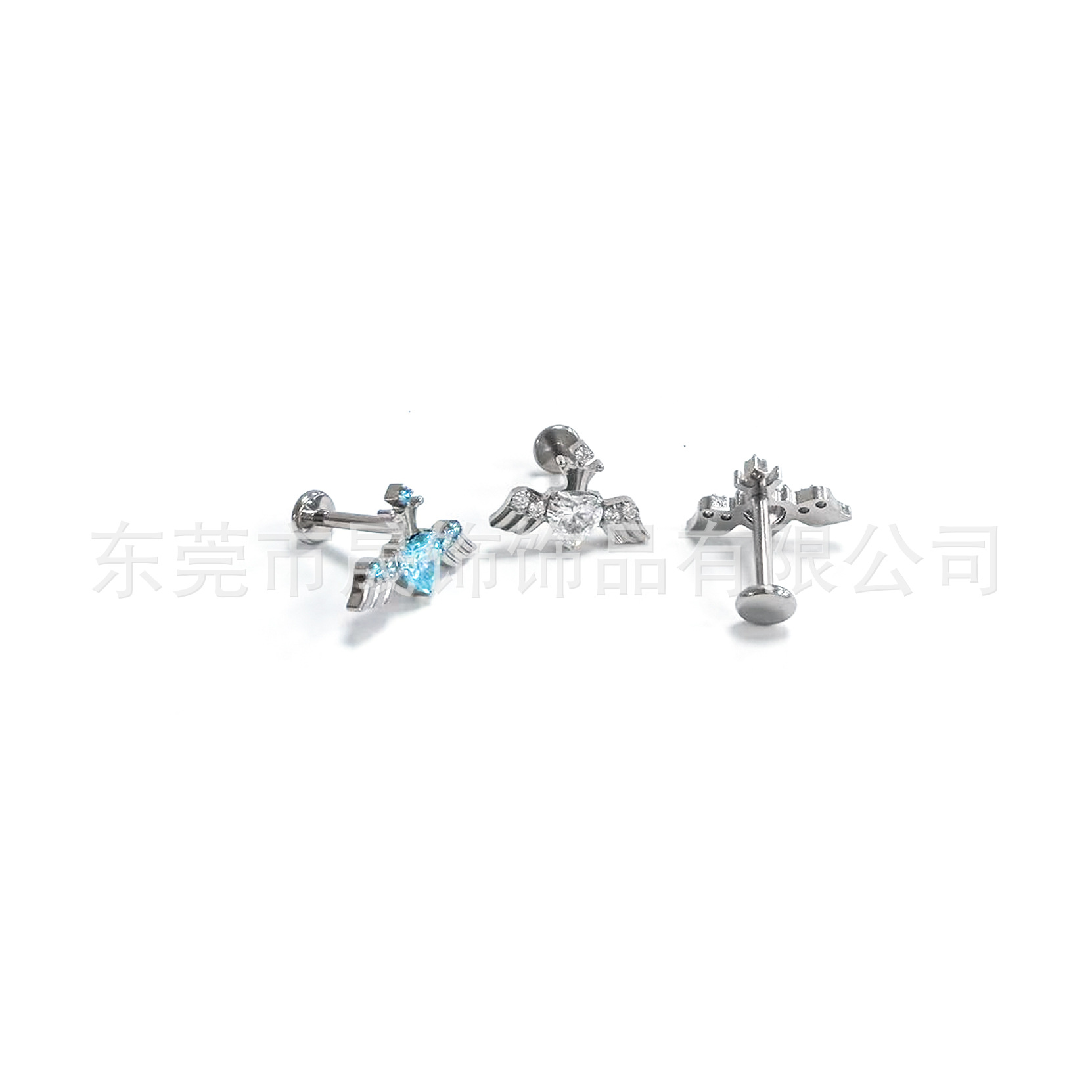 F136 Titanium Alloy Heart 天使翅膀 Ear Stud Studded 5A Cubic Zirconia Helix Cartilage Stud G23 Titanium Internal Thread Piercing Jewelry