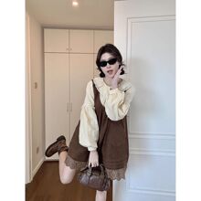 女童时尚花边娃娃领子小衫长袖两件套中大童春秋新款长袖群套装