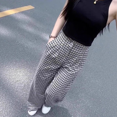2025秋季新款复古格子裤女半松紧垂感宽松百搭显瘦经典阔腿裤