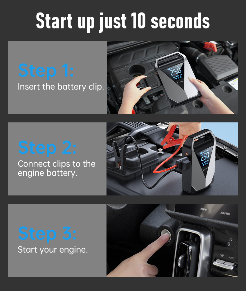 Car Emergency Jump Starter, Air Pump, All-In-One Power Bank, Multifunctional Portable Battery Jump Starter, Cross-Border