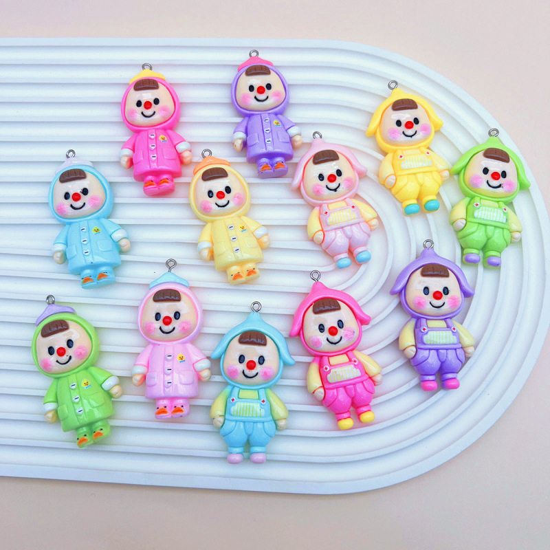 Cartoon Raincoat Girl Resin Big Card DIY Keychain Mobile Phone Chain Car Hanging Children's Necklace Bag Hanging Accessories