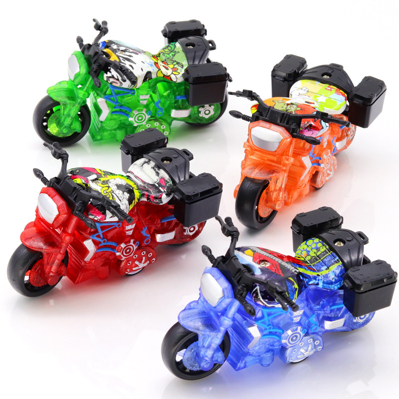 Creative Transparent Simulation Motorcycle Alloy Motorcycle Model Pull-Back Motorcycle Colorful Graffiti Children's Clip Doll Machine