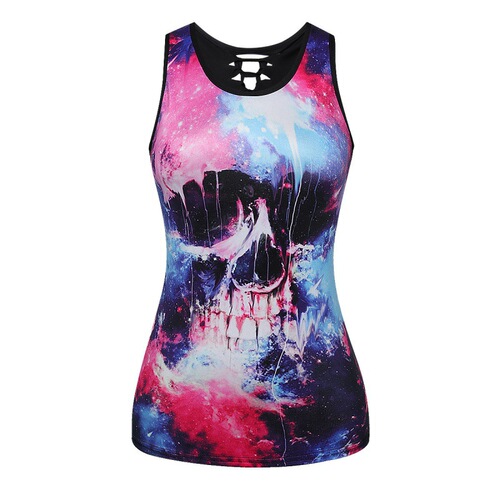 Cross-border foreign trade eaby hot-selling rose skull head digital printing back slimming women's breathable base shirt