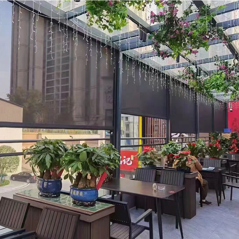 Outdoor Gazebo Electric Windproof Rolling Shutter Door Courtyard Balcony Sun Protection Smart Sunshade Curtain Rainproof Screen Window Curtain