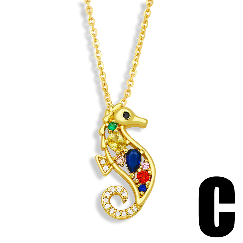 Mode Tortue De Mer Hippocampe En Cuivre Incrusté De Zircon Collier En Gros display picture 6