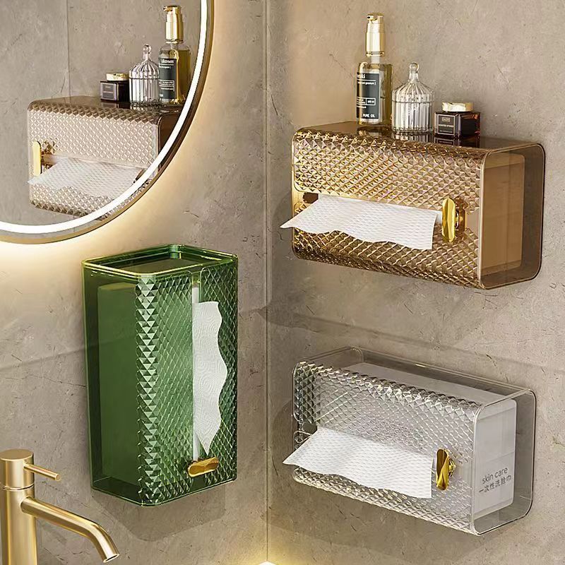 Tissue Box Wall-mounted Facial Tissue Wash Towel Storage Toilet Bathroom Kitchen Inverted Tissue Box Light Luxury Transparent