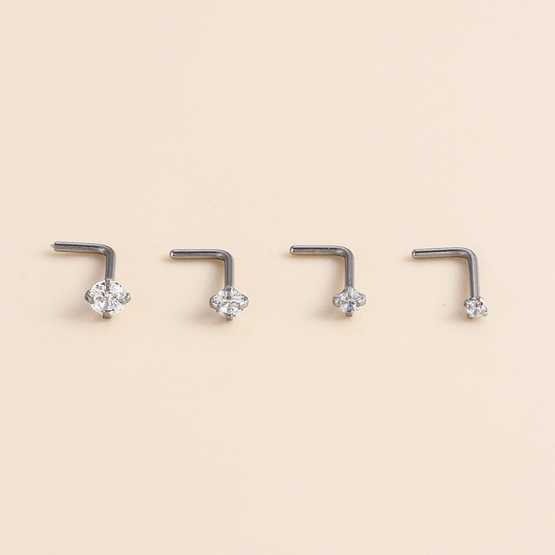 Daily, Street Occasion Pure Titanium Material 1 Piece Nose Rings & Studs Casual Geometric Pure Titanium Inlay Zircon Nose Pin