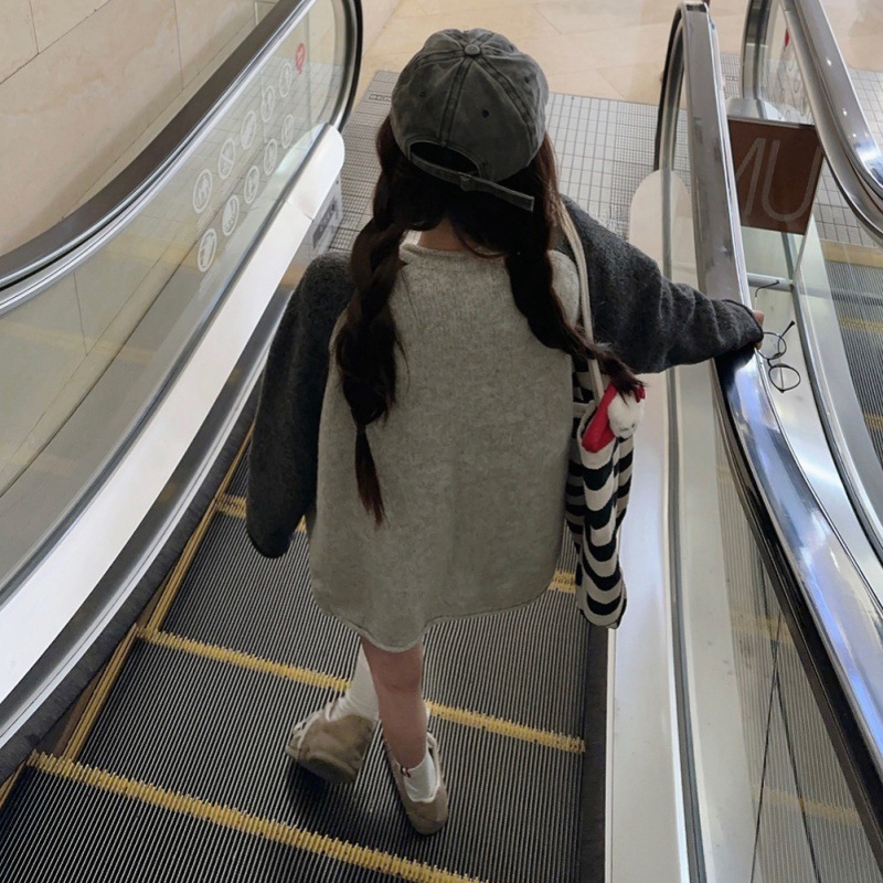 日系撞色卷边针织开衫女2025秋冬新款宽松休闲圆领复古毛衣外套|undefined