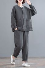 秋冬季加厚大码中年妈妈套装女新款韩版宽松显瘦开衫外套两件套女