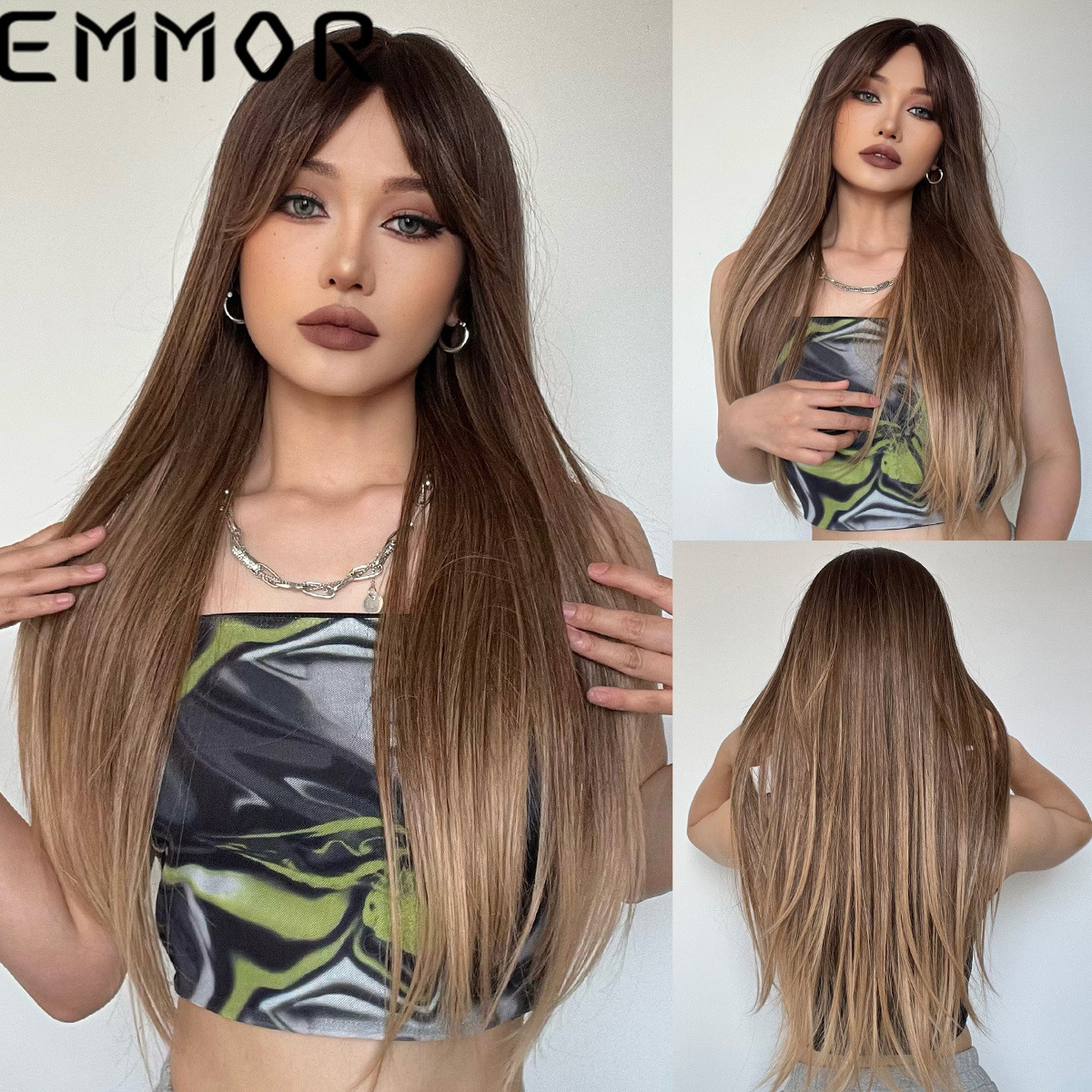 Comercio exterior transfronterizo gradiente de Venta caliente oro blanco de ocho caracteres Bangs pelo cola rizado Pelo Largo europeo y americano peluca fibra química sombrero