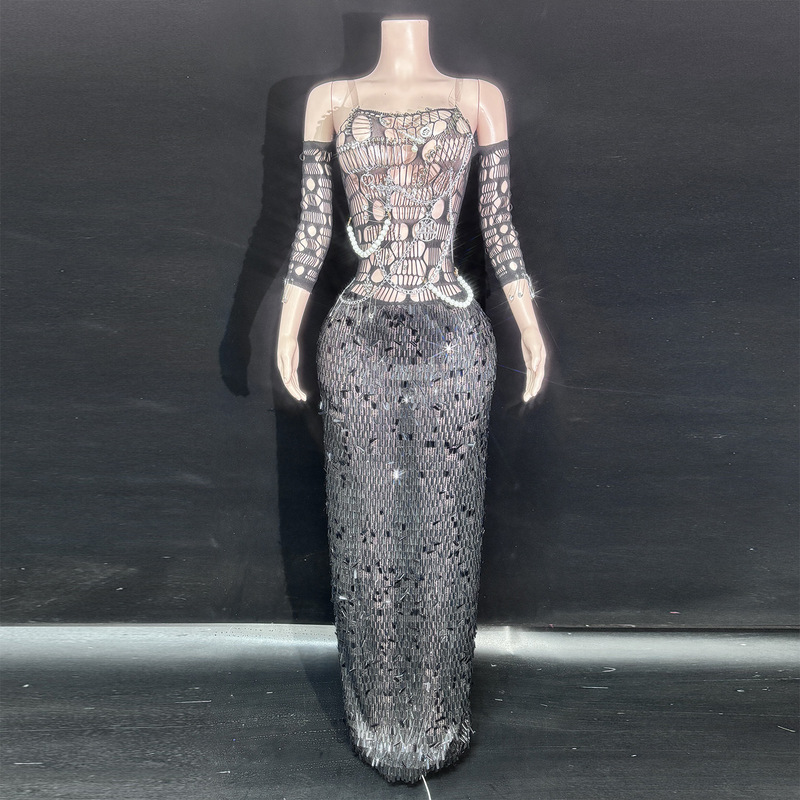 2026 New Style Sexy and Stylish Hollow-Out Waist-Cinching Strapless Off-Shoulder Long Dress for Evening Parties, Beauty Pageants, and Runway Shows for Female Singers