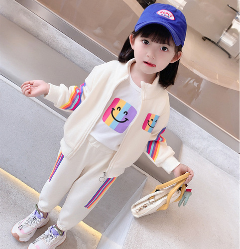 Girls Autumn Clothing Set  New Children's Style Rainbow Two-piece Set Small and Medium-sized Girls Baby Spring and Autumn Sportswear