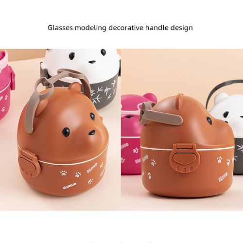 Single-layer portable lunch box with handle, microwave-safe bento box for office workers and students, Japanese style, with lid