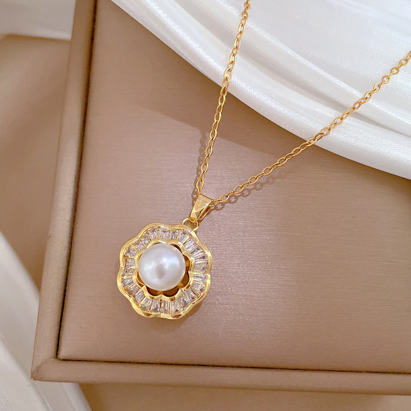 【 Titanium Steel 】 Necklace and earring set, light luxury and heavy industry, full of pearls and diamonds, personalized and elegant banquet earrings and necklaces pic 13