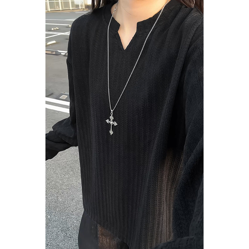 现货5W件鱼骨纹V领条纹美式长袖T恤T24536特P21 T24536J加绒特P30|undefined