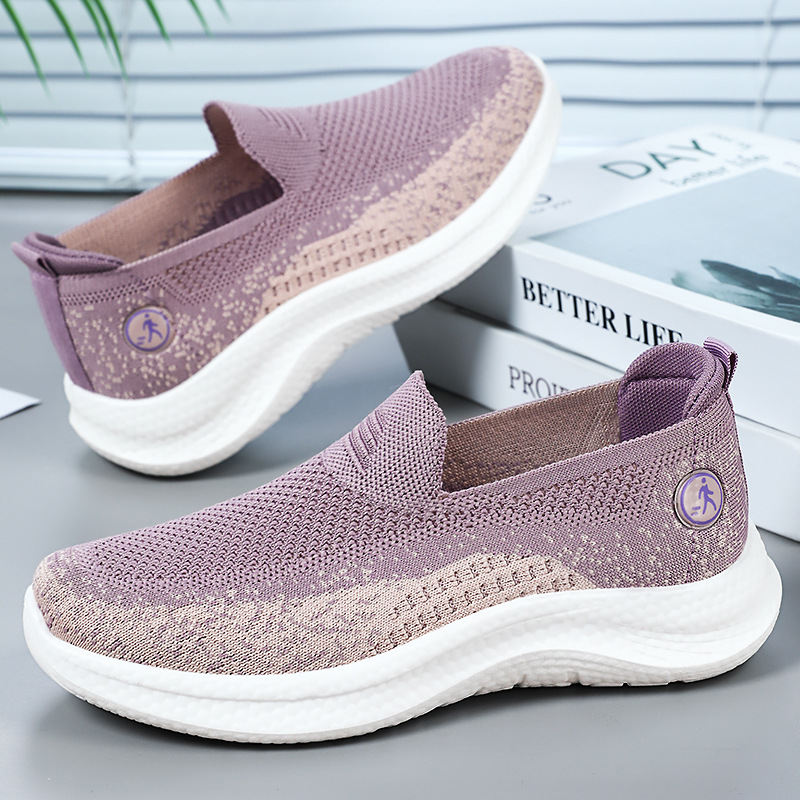 Zapatos de mujer, suela suave, pies no cansados, nuevo estilo de verano, cómodo y transpirable transfronterizo, zapatos de madre, zapatos tejidos voladores, todo fósforo femenino