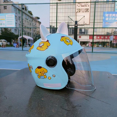Summer Lightweight Sun ProteCtion Breathable — Motosiklet kaskı (dəbilqə) - blue-pudding-dog-transparent-long-mirror-white-cat-ears