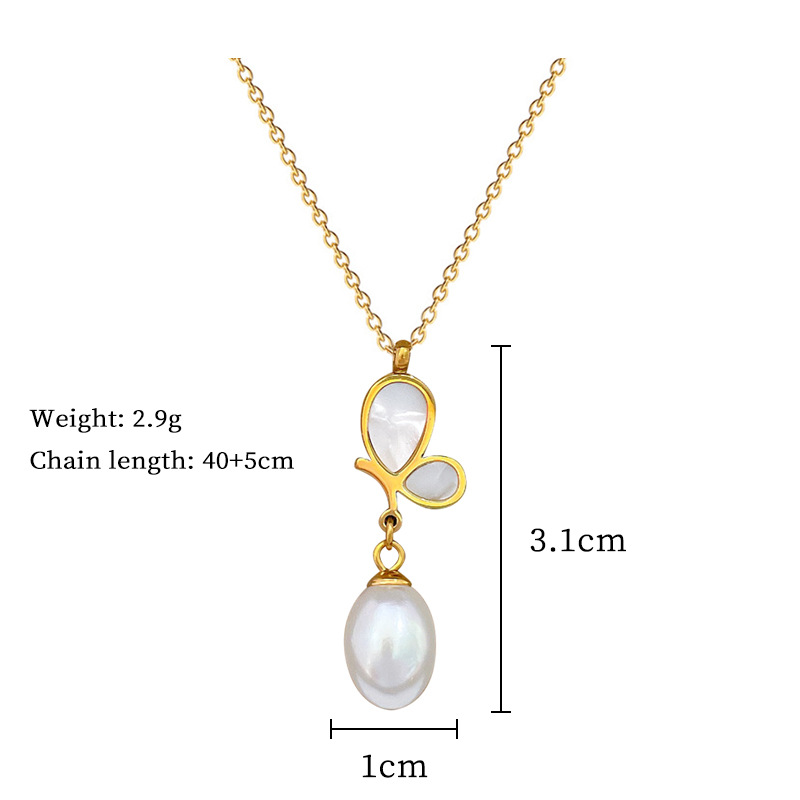 Collana donna in acciaio titanio con farfalla e perla minimalista_voghion.com